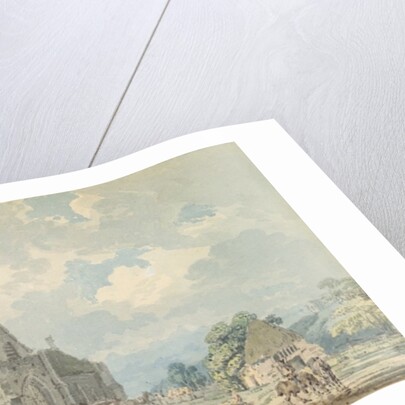 The Tithe Barn at Abbotsbury with the Abbey on the hill..., c.1795 by Thomas Girtin