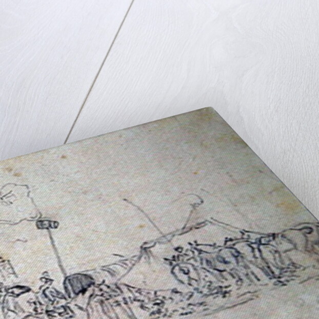 A Gathering of horsemen with coach, tents and flags by Sawrey Gilpin