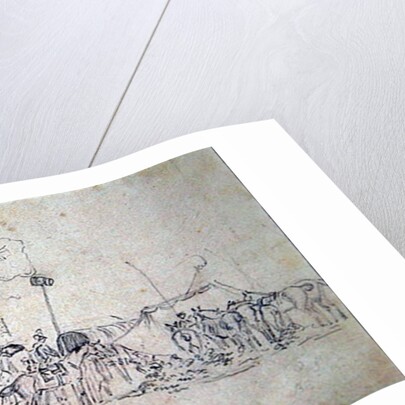 A Gathering of horsemen with coach, tents and flags by Sawrey Gilpin