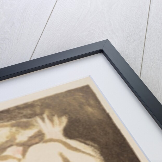 A white haired man in a long, pale robe who flees from us with his hands raised by William Blake