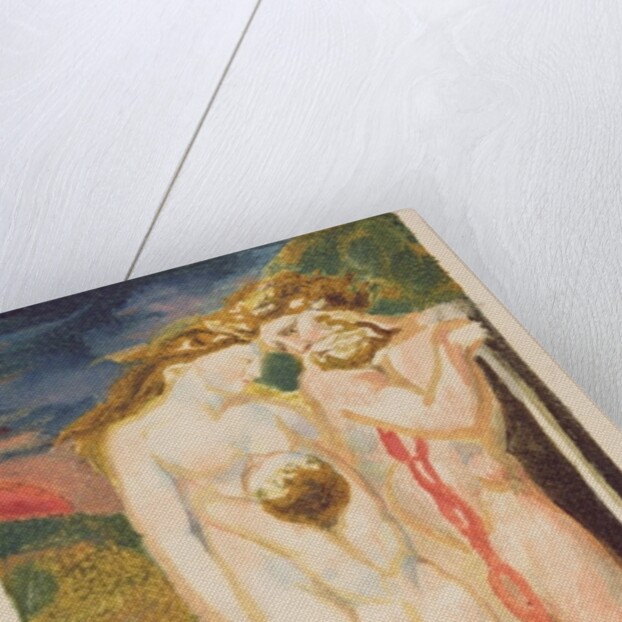 A nude woman looking down at a half-grown boy by William Blake