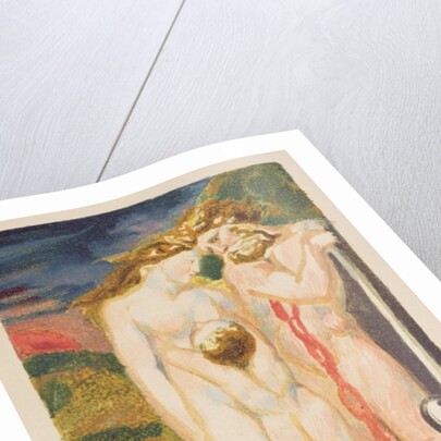 A nude woman looking down at a half-grown boy by William Blake