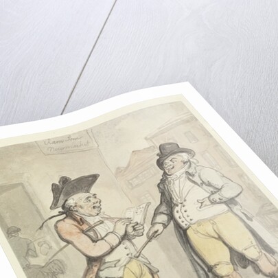 A Bookmaker and his client outside the Ram Inn, Newmarket by Thomas Rowlandson