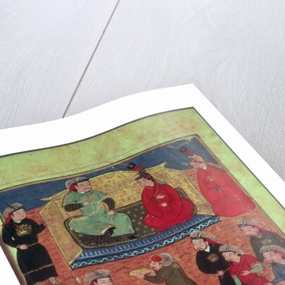 Ms. Supp. Pers. 1113 fol.203v Arghan Khan with two of his wives and his son Ghazan by Persian School