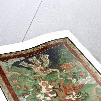 Buddha cutting a tuft of hair, Tibetan temple banner by School Tibetan