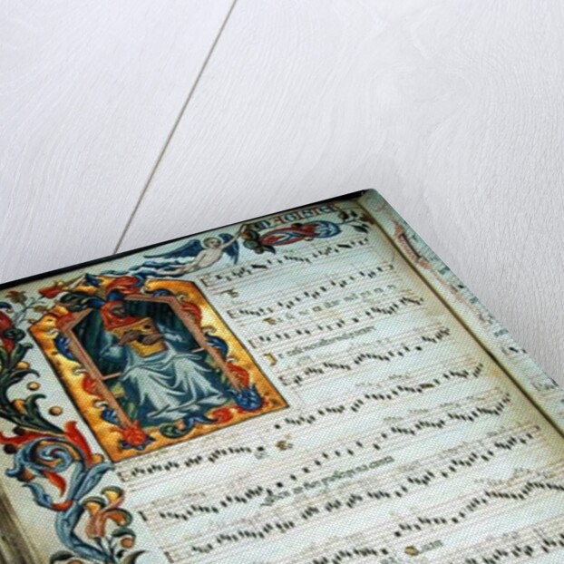 Page of musical notation with historiated initial by Italian School