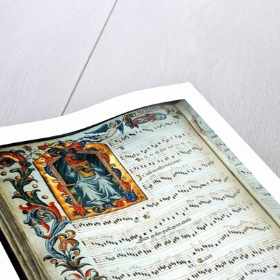 Page of musical notation with historiated initial by Italian School