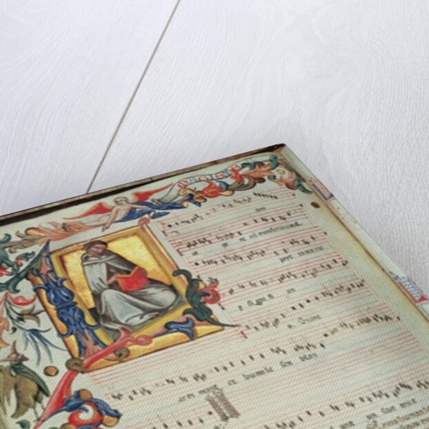 Page of musical notation with a historiated initial by Italian School