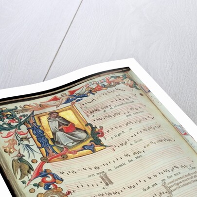 Page of musical notation with a historiated initial by Italian School