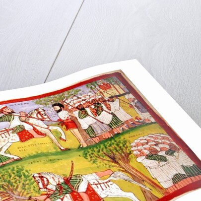 Burning of Churches by Muslims and the Death of Cristobal de Gama and the Fall and Death of Ahmed ibn Ibrahim al-Ghazi Shot by a Portuguese Musketeer, c.1900 by Kegneketa Jemlieri Hailu of Gondar