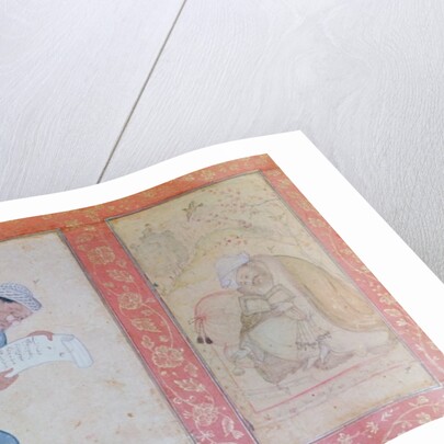 Portrait of Min Musavir giving a petition to Emperor Akbar by School Indian