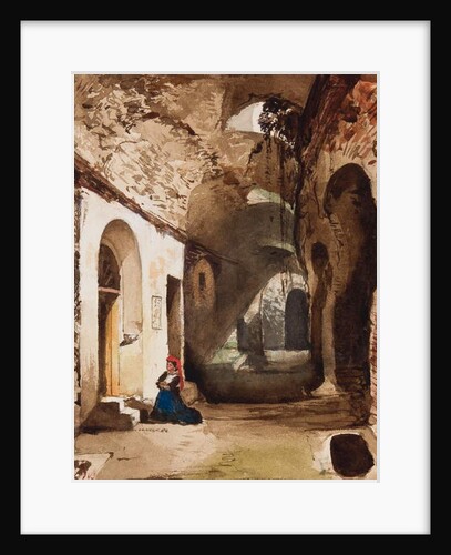 Woman praying at vaulted shrine in the amphitheatre of Pozzuoli, with additions by Princess Maria Annunziata di Borbone by Giacinto Gigante