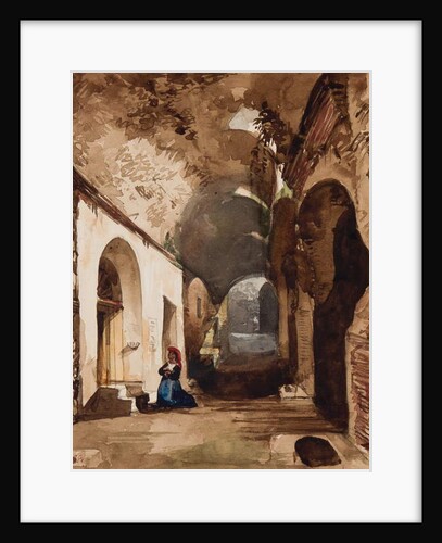 Woman praying at vaulted shrine in the amphitheatre of Pozzuoli, with additions by Princess Maria Annunziata di Borbone by Giacinto Gigante