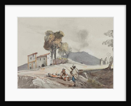 Shepherds with Vesuvius in the distance, with additions by a Borbone pupil by Giacinto Gigante