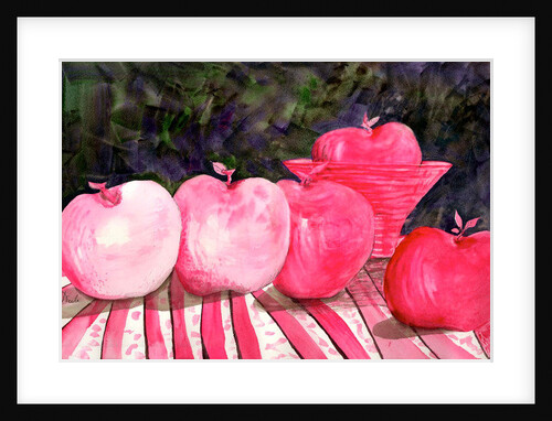 cranberry glass and pink apples by Neela Pushparaj