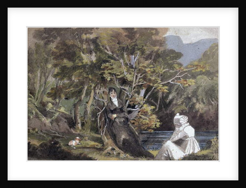 Couple with a spaniel by John Harden