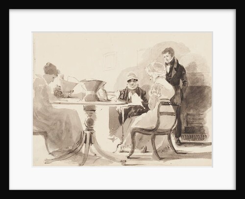 Man standing at a table with three seated women by John Harden