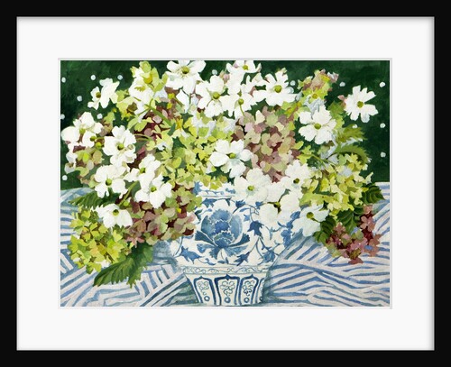 Cosmos and hydrangeas in a chinese vase, 2013 by Jennifer Abbott