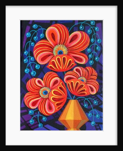 Red blooms with berries, 2016 by Jane Tattersfield