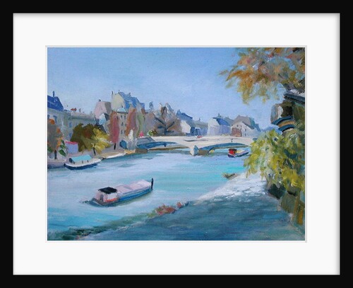 Barge sailing down the river Seine in Paris by Anne Durham