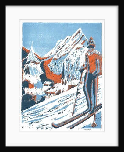 Ski, 2015, linoprint by Charlotte Orr