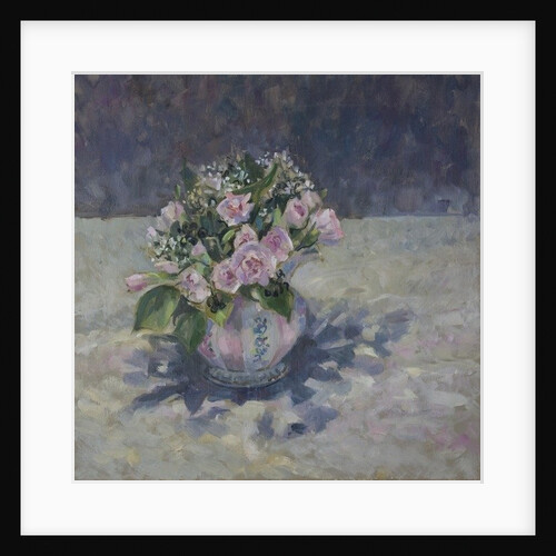 Pinks in stripey jug, 2013 by Sue Wales