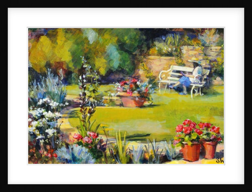 Reading in the garden, 1995 by Sue Wales