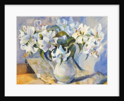 Lilies in white jug, 2000 by Sue Wales