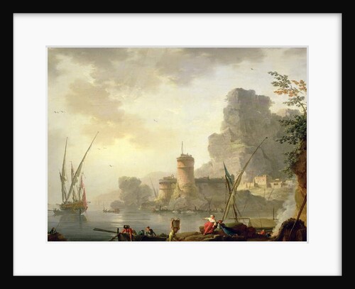 A Mediterranean Harbour Scene at Sunset by Charles Francois Lacroix de Marseille