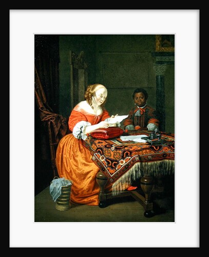 A Woman Reading a Letter with a Negro Page in Attendance, 1670 by Michiel van Musscher