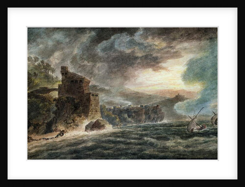 Near Cetara, with Vietri and the Castle of Salerno in the distance by John Robert Cozens