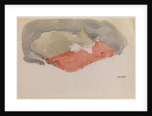 Cat Sleeping on a Red Cushion by Gwen John