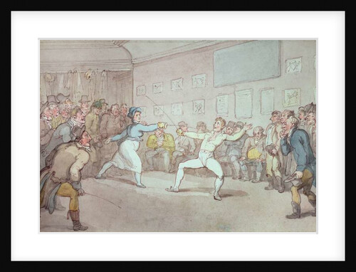 A Fencing Duel, probably depicting The Chevalier d'Eon, dressed as a woman by Thomas Rowlandson
