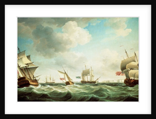 East Indiamen and a smack-rigged Royal Yacht in a breeze off the Downs by Charles Brooking