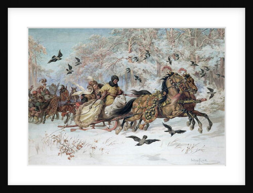 Olenka and Kmicic in a Sleigh, 1885 by Juliusz Fortunat Kossak