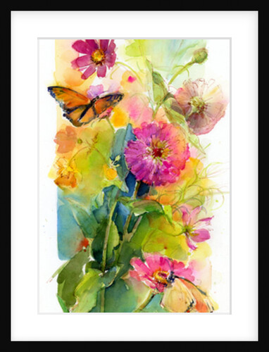 Zinnias and butterflies, 2015 by John Keeling