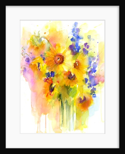 Sunflowers and delphinium, 2016 by John Keeling