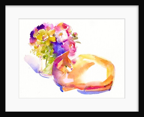 Orange cat with Flowers, 2014 by John Keeling