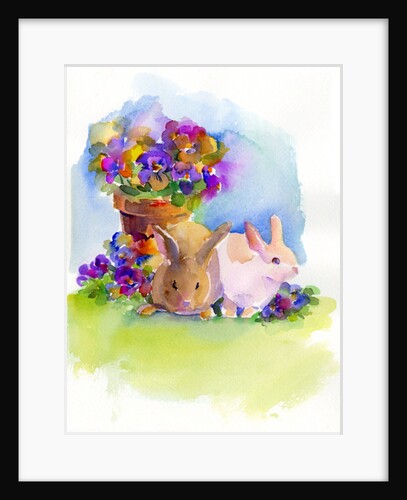 Bunnies with Pansies, 2014 by John Keeling