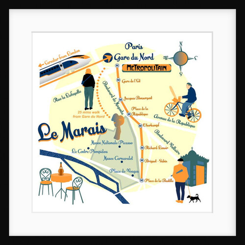 Map of Le Marais, Paris, 2017 by Claire Huntley