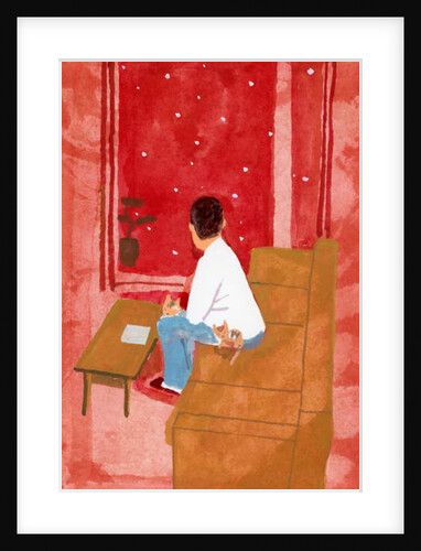 A man watching the city of snow from the living room, 2017 by Hiroyuki Izutsu