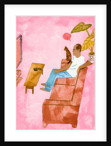 A man watching TV with a cat, 2016 by Hiroyuki Izutsu