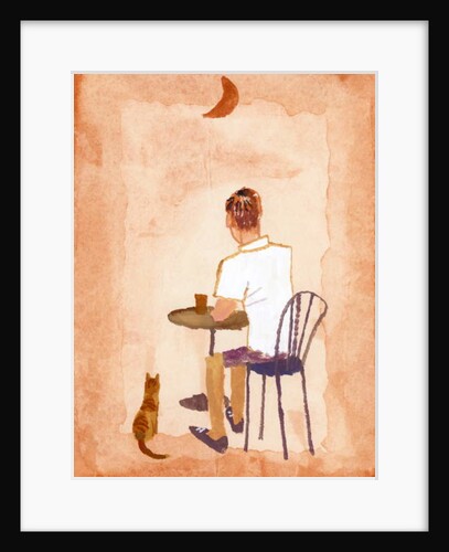 Drink coffee at the cafe while watching the moon, 2016 by Hiroyuki Izutsu