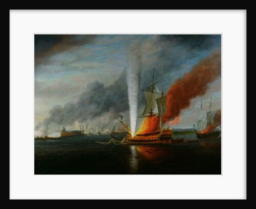 The Burning of H.M.S. Augusta in 1777 by English School