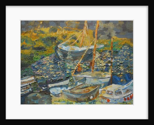 Mousehole harbour, resting boats, 2014 by Cosima Duggal