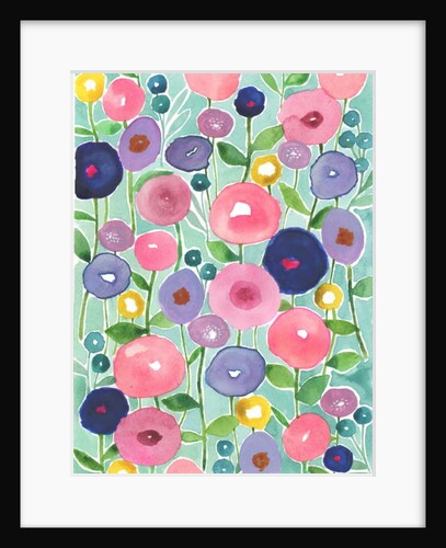 Poppies in Bloom on aqua background, 2018 by Elizabeth Rider