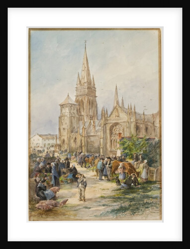 Market scene at Le Folgoet, Brittany by Gustave Fraipont