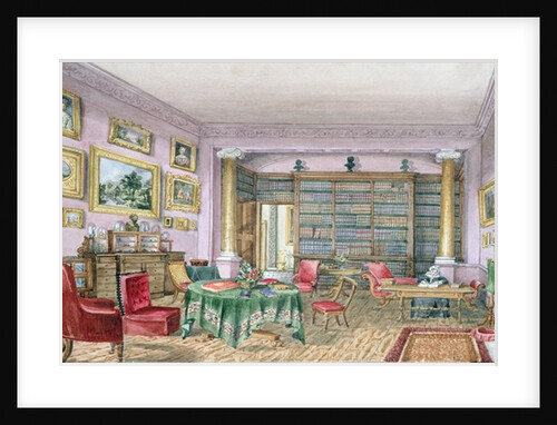 Library, Vinters, f.16 from an 'Album of Interiors', 1843 by Charlotte Bosanquet