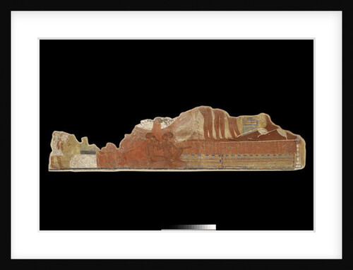 Fragment of wall painting from a private house showing two of the younger daughters of Pharaoh Akhenaten and Queen Nefertiti seated at their parent's feet, found at Tell el-Amarna, New Kingdom by Egyptian 18th Dynasty