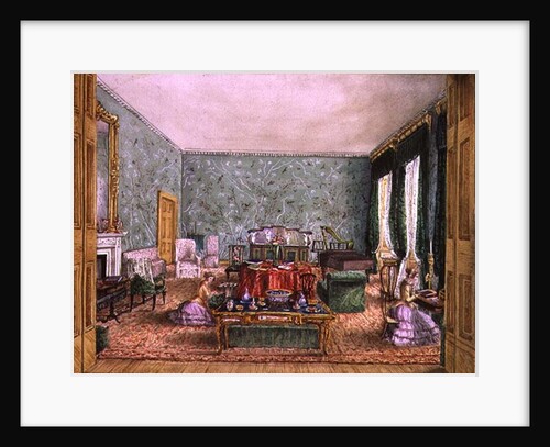 The Drawing Room at Meesdenbury, f13 from An Album of Interiors, 1843 by Charlotte Bosanquet